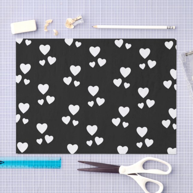 Papier Mousseline Black with white hearts (Artisanat)