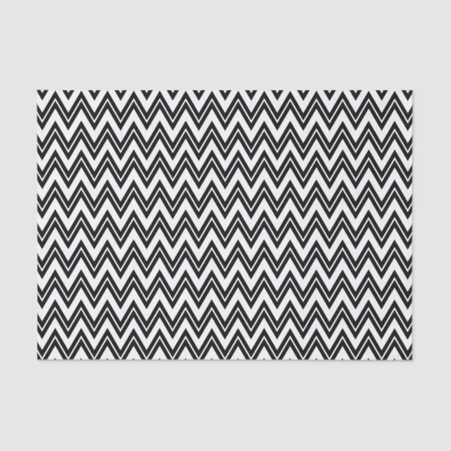 Papier Mousseline Black Zigzag Chevron sur un Arrière - plan blanc (Recto)