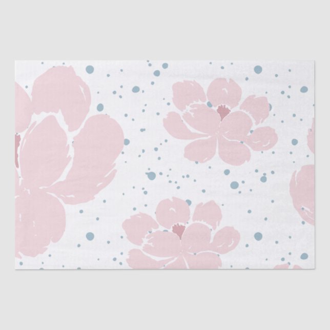 Papier Mousseline Blanc avec fleurs rose pastel et bleu pastel (Recto)
