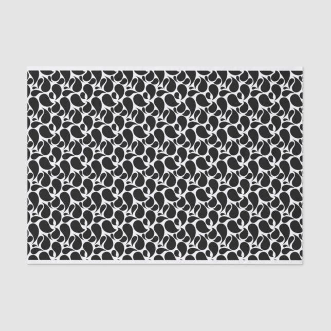 PAPIER MOUSSELINE BLANC AVEC MOTIFS NOIRS PAISLEY (Recto)