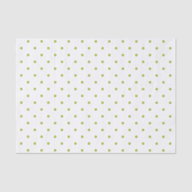 PAPIER MOUSSELINE BLANC AVEC POIS VERT EN LIMPIDE PALE (Recto)