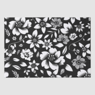 Papier Mousseline Blanc noir Feuilles floraux modernes soufflant