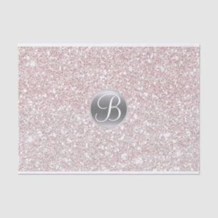 Papier Mousseline Blanc Rose Pailleté Brillant Glam Monogramme Initi