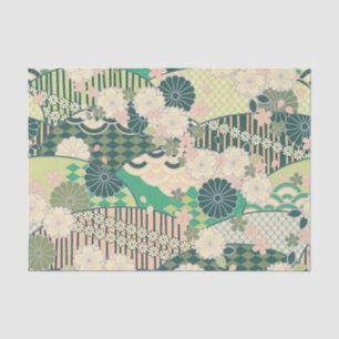 Papier Mousseline Blanc rose vert japonais Kimono Floral Découpage