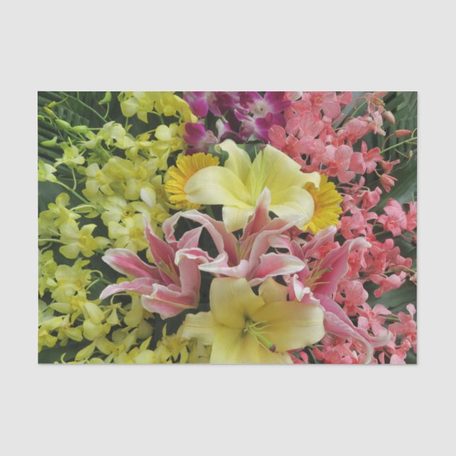 Papier Mousseline blanc + rose, vert + violet, fleur + fleurs, comme (Recto)