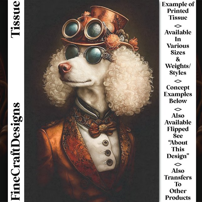 Papier Mousseline Blanc Royal Poodle Steampunk CT8 Découpage (Créateur téléchargé)