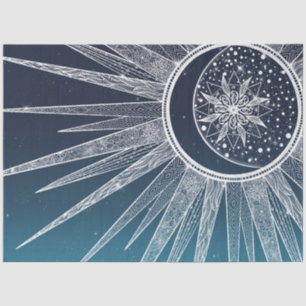 Papier Mousseline Blanc Sun Moon Mandala Blue Gradient Design