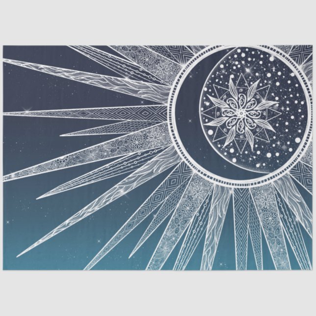 Papier Mousseline Blanc Sun Moon Mandala Blue Gradient Design (Recto)