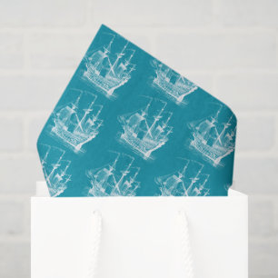 Papier Mousseline Blanc sur Turquoise Vent Motif bateau à voile