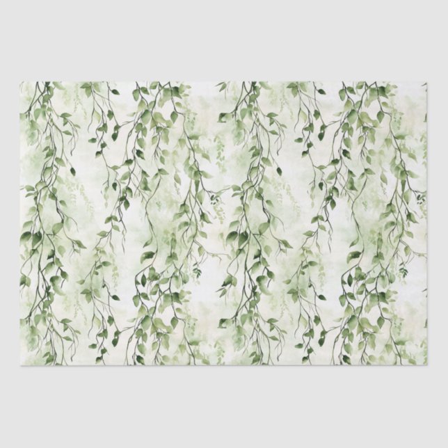 Papier Mousseline Blanc Vert Ivy Feuilles Wild Jungle Anniversaire (Recto)
