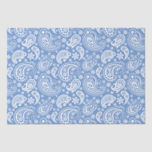 Papier Mousseline Blanc Vintage Paisley sur Arrière - plan bleu