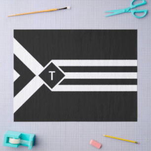 Papier Mousseline Blancs et Chevrons sur Noir avec Monogramme