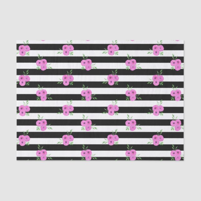 Papier Mousseline Blancs noirs Ranunculus rose Flore (Recto)