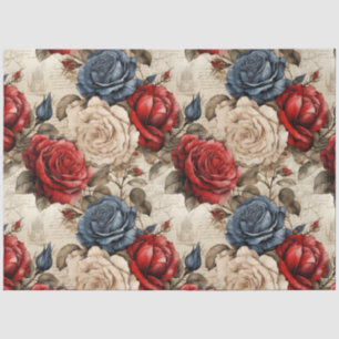 Papier Mousseline Blancs rouges et Bleus Roses Vintages Découpage in