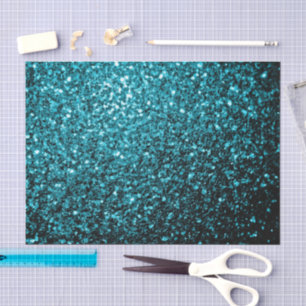 Papier Mousseline Bleu aqua brillant faux paillettes scintille