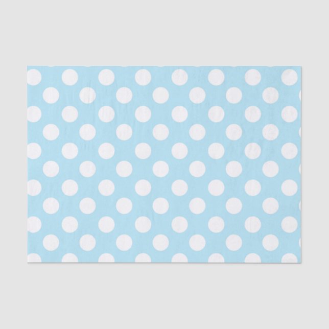 Papier Mousseline Bleu bébé clair et pois blancs (Recto)