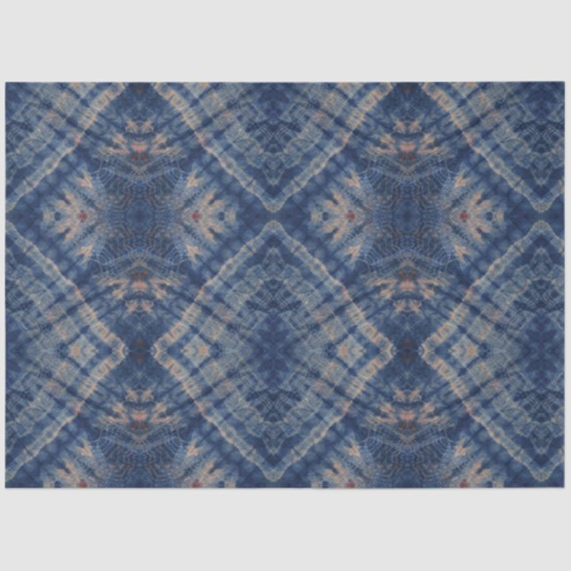 Papier Mousseline Bleu Beige Carré Tie Dye Motif traditionnel (Recto)