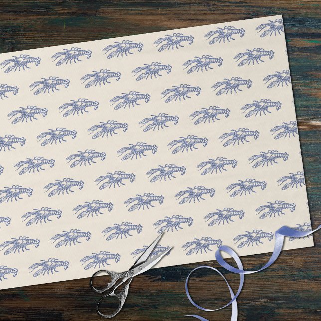 Papier Mousseline Bleu Beige Marine Life Motif de homard (Créateur téléchargé)