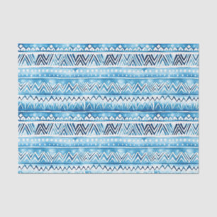 Papier Mousseline Bleu blanc bandes tribales