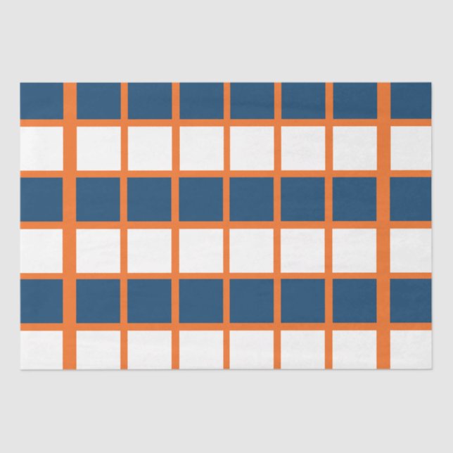 Papier Mousseline Bleu Blanc Orange À damiers Carré Anniversaire (Recto)