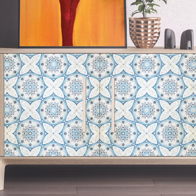 Papier Mousseline Bleu Blanc Perdu Cracked Stone Look Mosaic (Créateur téléchargé)