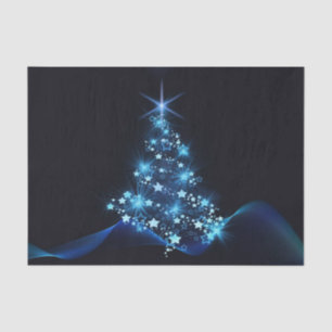 Papier Mousseline Bleu brillant des étoiles sur l'arbre de Noël fonc