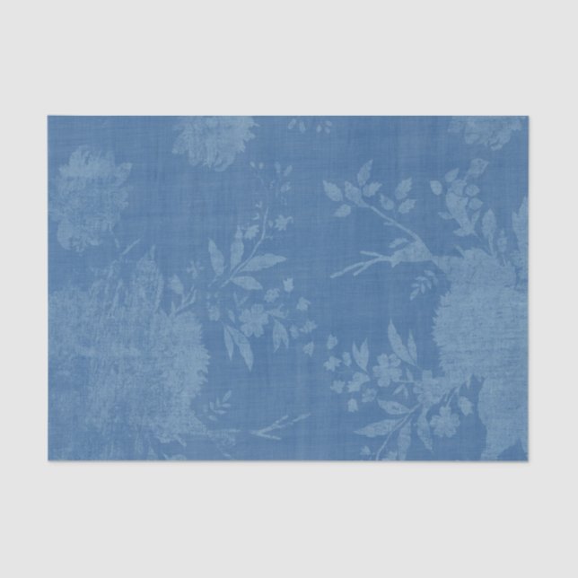 Papier Mousseline Bleu clair sur le motif floral bleu (Recto)