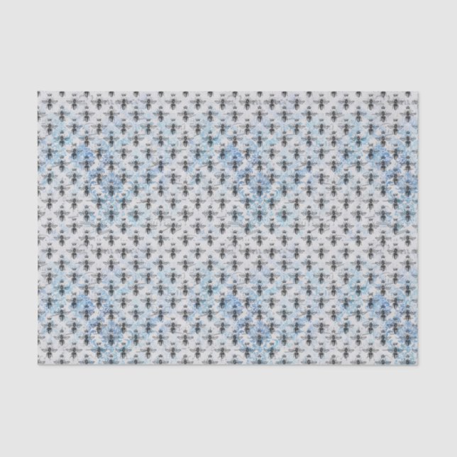 Papier Mousseline Bleu Damask Queen Bee (Recto)