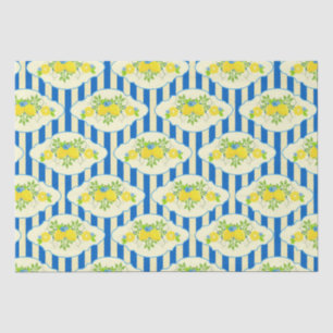 Papier Mousseline Bleu d'été et citrons et Motif Feuille
