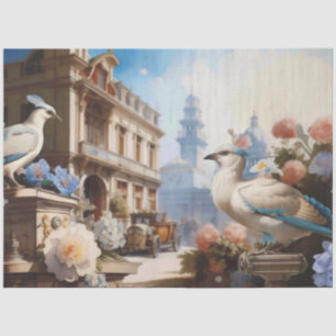 Papier Mousseline Bleu d'oiseaux français