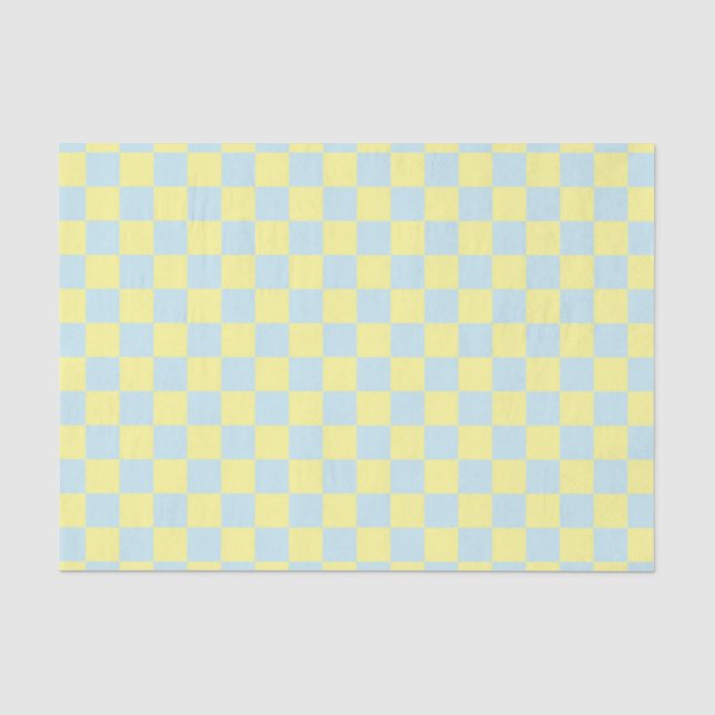 Papier Mousseline Bleu doux et jaune Checkered (Recto)