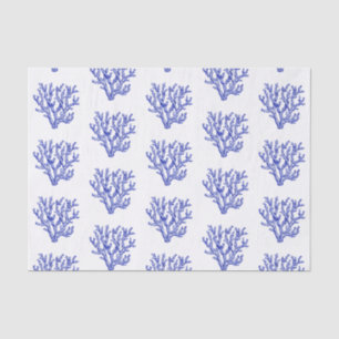 Papier Mousseline Bleu et blanc corail de mer grand papier de tissu