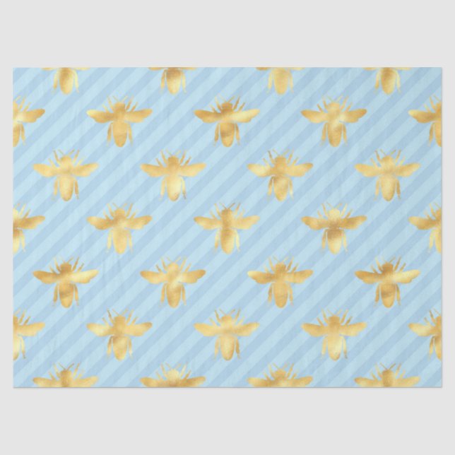 Papier Mousseline Bleu et Gold Bees Series Conception #6 (Recto)
