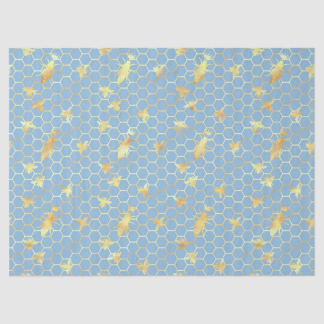 Papier Mousseline Bleu et Gold Bees Series Design #17 (Recto)