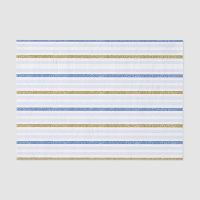 Papier Mousseline Bleu et or Parties scintillant Shimmer bandes (Recto)