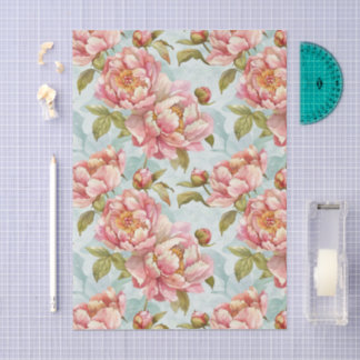 Papier Mousseline Bleu et rose floral shabby chic