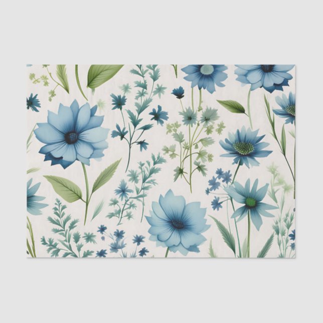 Papier Mousseline Bleu Et Vert Fleur sauvage Botanique (Recto)