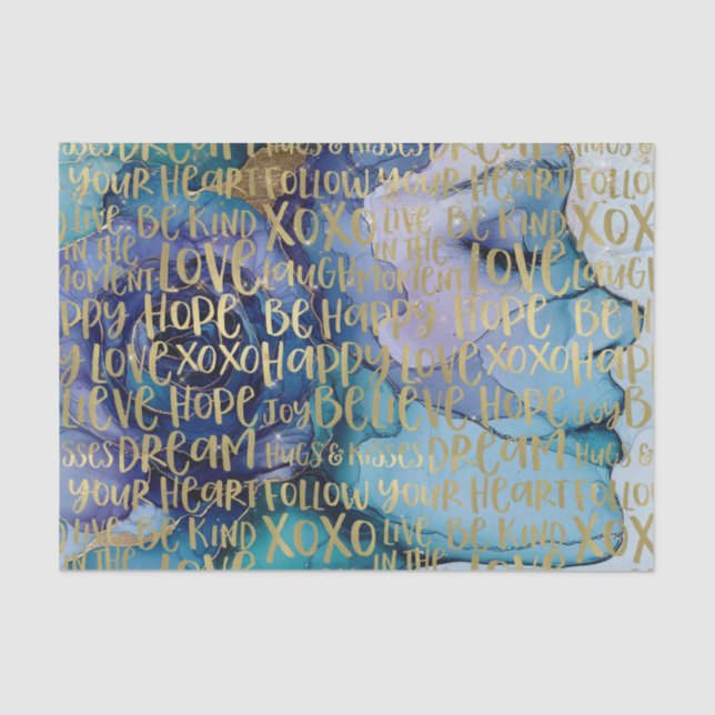 Papier Mousseline Bleu Femme Face Or Citations Inspirationnelles (Recto)