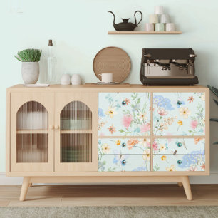 Papier Mousseline Bleu fleur sauvage Floral Bee Butterfly Decoupage