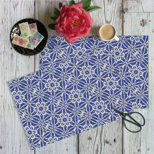 Papier Mousseline Bleu foncé / Batik naturel Imprimer Style Flower C