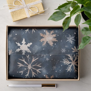 Papier Mousseline Bleu foncé simple avec flocons de neige