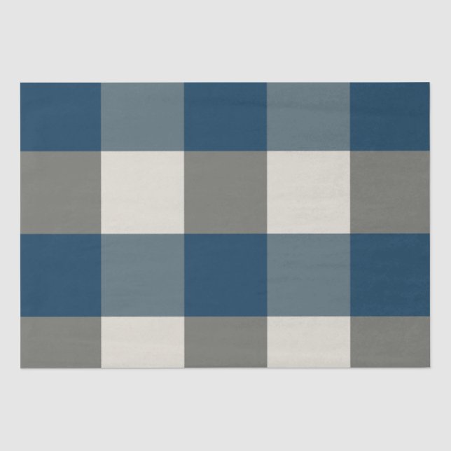 Papier Mousseline Bleu Gris Blanc Buffle Check (Recto)