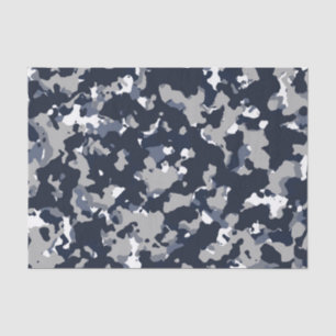 Papier Mousseline Bleu Gris Blanc Camouflage Camo Motif Fête