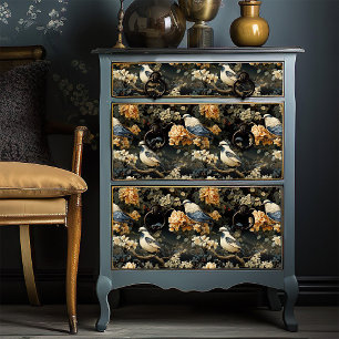 Papier Mousseline Bleu gris Pale Orange Victorien Oiseaux Bohémiens