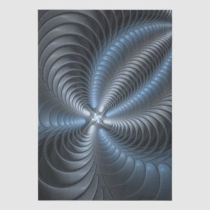 Papier Mousseline Bleu Gris Plastique Art Fractal 3D Moderne Abstrai
