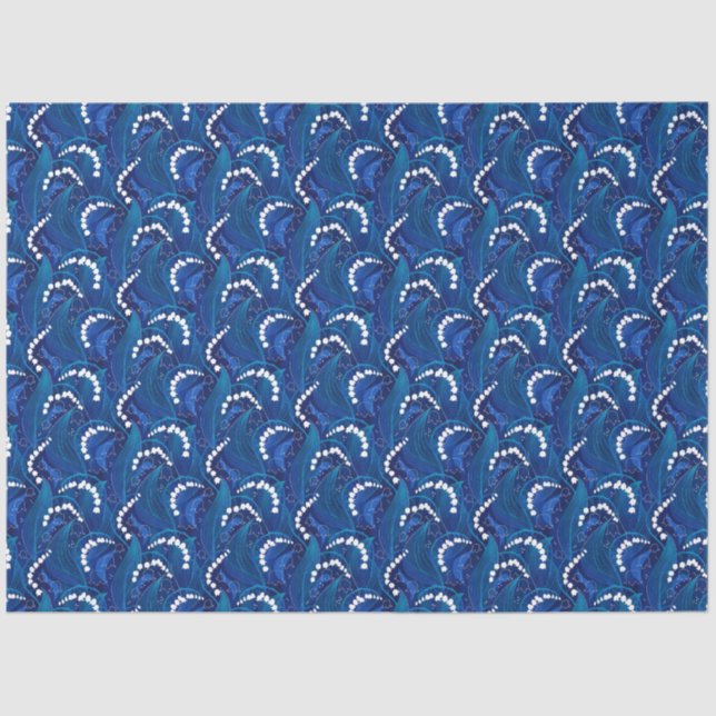 Papier Mousseline Bleu Illustré Lys de la Vallée Découpage (Recto)