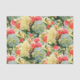Papier Mousseline Bleu jaune de corail floral de roses d'hortensia