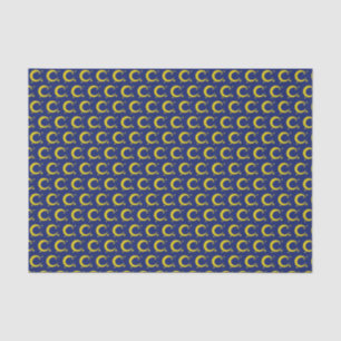 Papier Mousseline Bleu Jaune nuit Ciel Croissant Lune Étoiles Soir