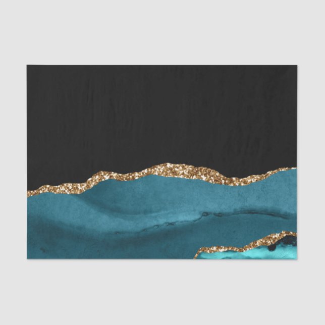 Papier Mousseline Bleu Marbre Agate Glamour Noir Golden Parties scin (Recto)