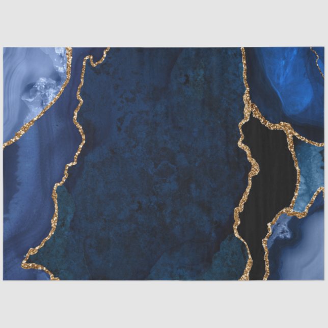 Papier Mousseline Bleu marine et doré Faux paillettes Agate (Recto)